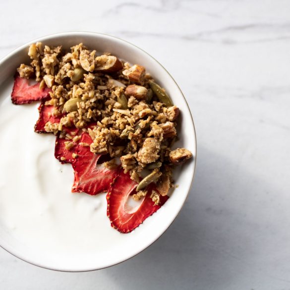 granola in a yogurt bowl