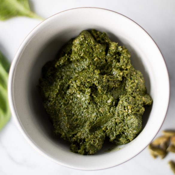 kale basil pesto with ingredients