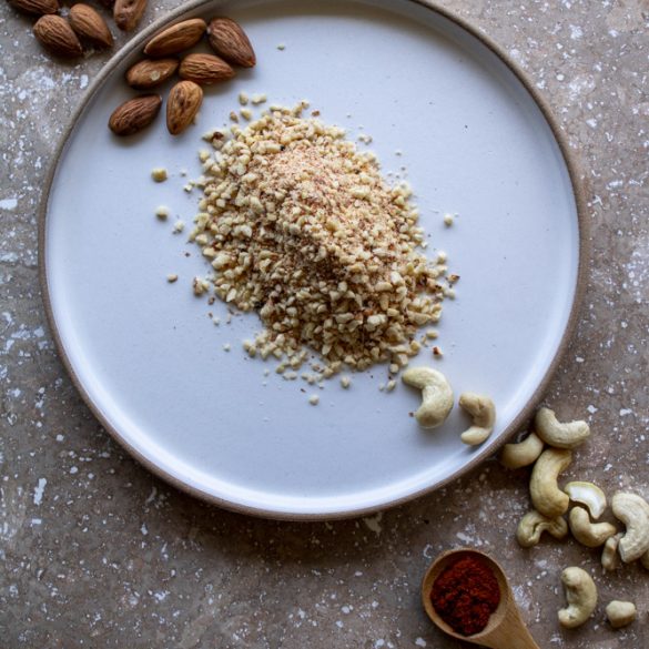 nut crumbs spread along the plate