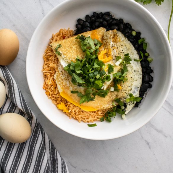 vegetarian Mexican bowl aside eggs and extra cilantro