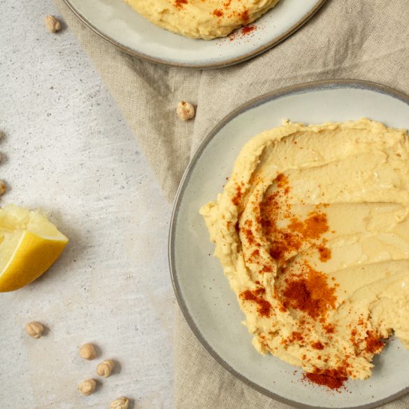 Israeli hummus sprinkled with cayenne pepper