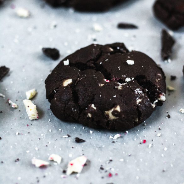 Chocolate brownie mint cookies fresh out of the oven