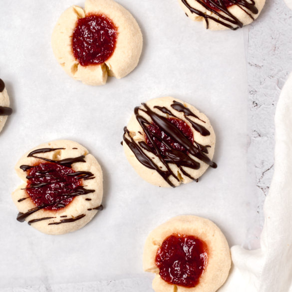 chocolate covered strawberry thumbprint cookies