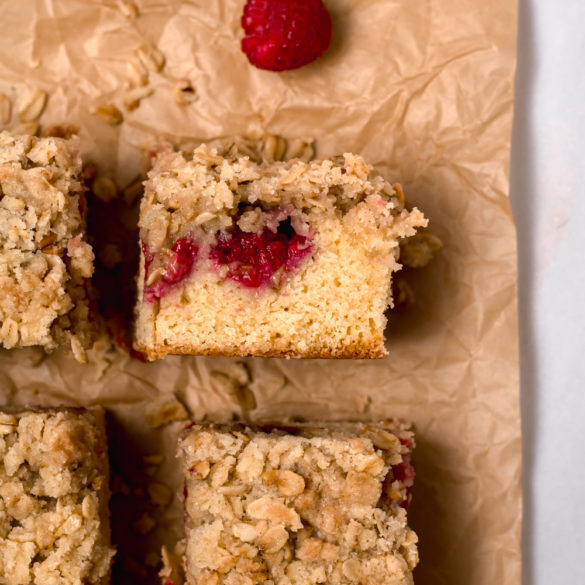 a slice of raspberry breakfast bake