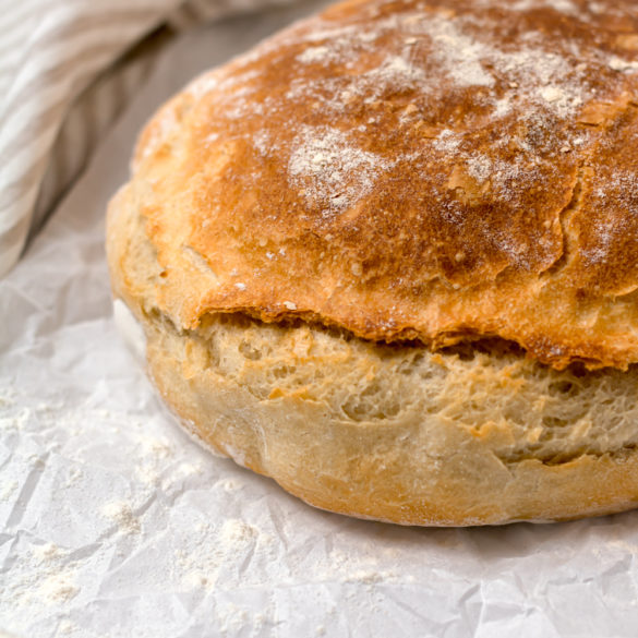 a whole loaf of quick no-knead bread