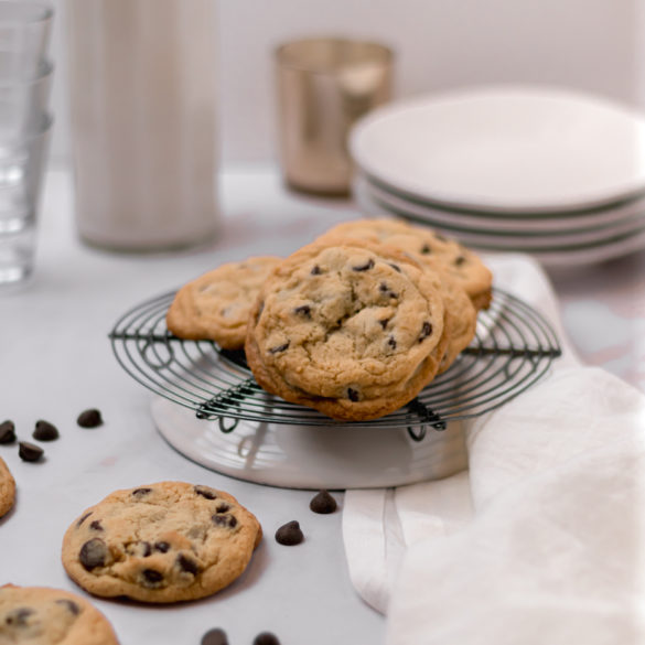 chocolate chip cookies served and ready to be eaten