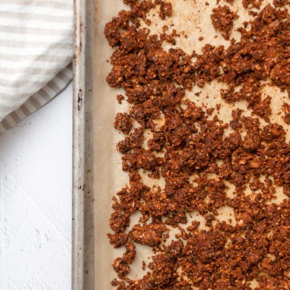 a tray of cooked veggie chorizo