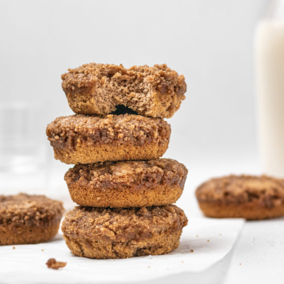 a stack of coffee cake donuts